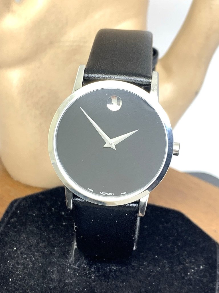 Movado Women's Watch 0607646 Museum Swiss Quartz Black Dial Leather Strap 33mm